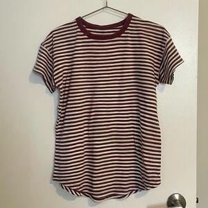 Madewell Maroon and White Striped Short Sleeve Tee
